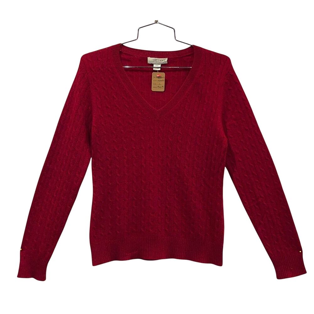 KENAR 2 Ply 100% Cashmere Cable Knit V-Neck Sweater Size L